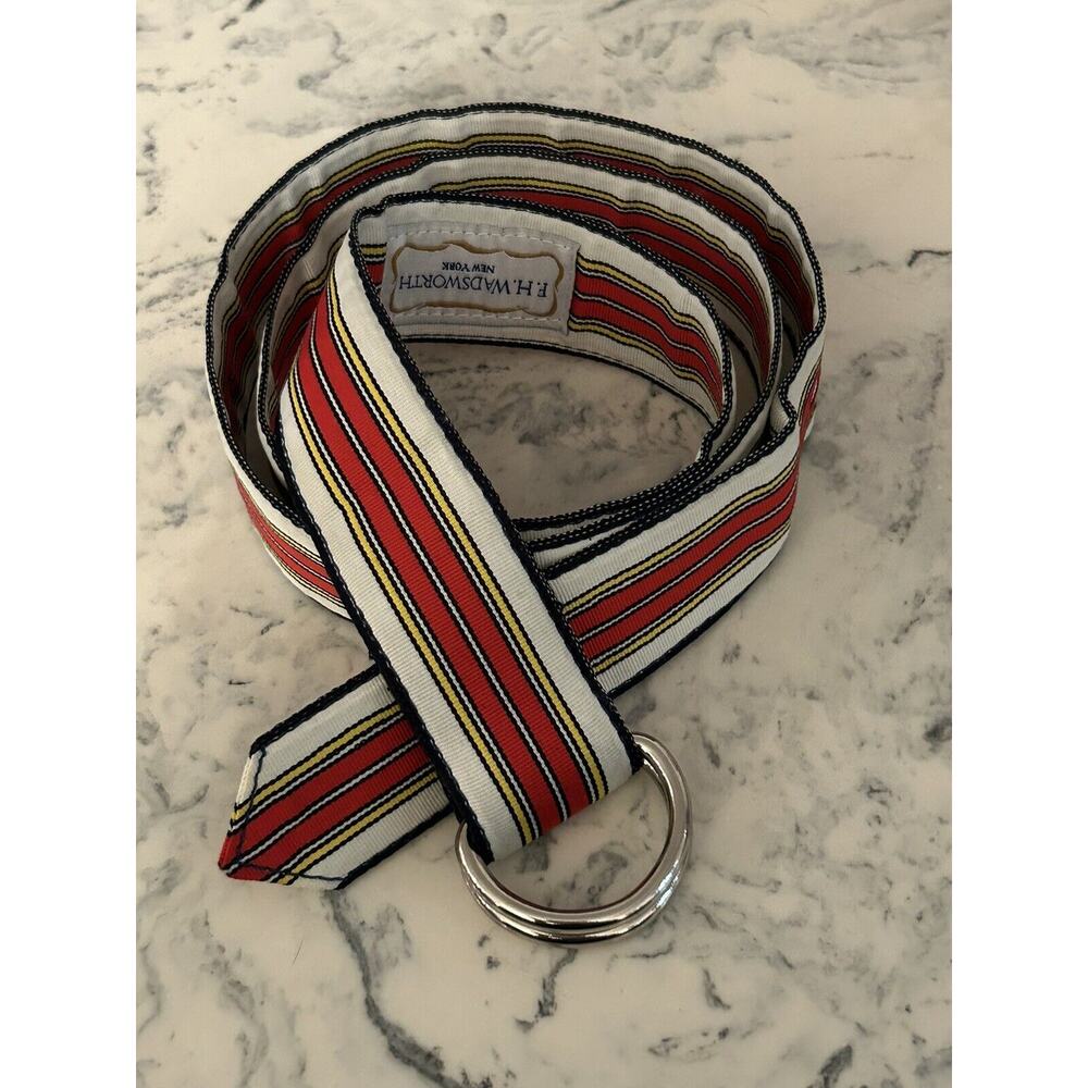FH Wadsworth Ribbon Belt Size Large Red Black White Yellow Fabric Golf Men